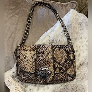 Brighton Snake Skin Embossed Leather Shoulder Bag Chain Strap